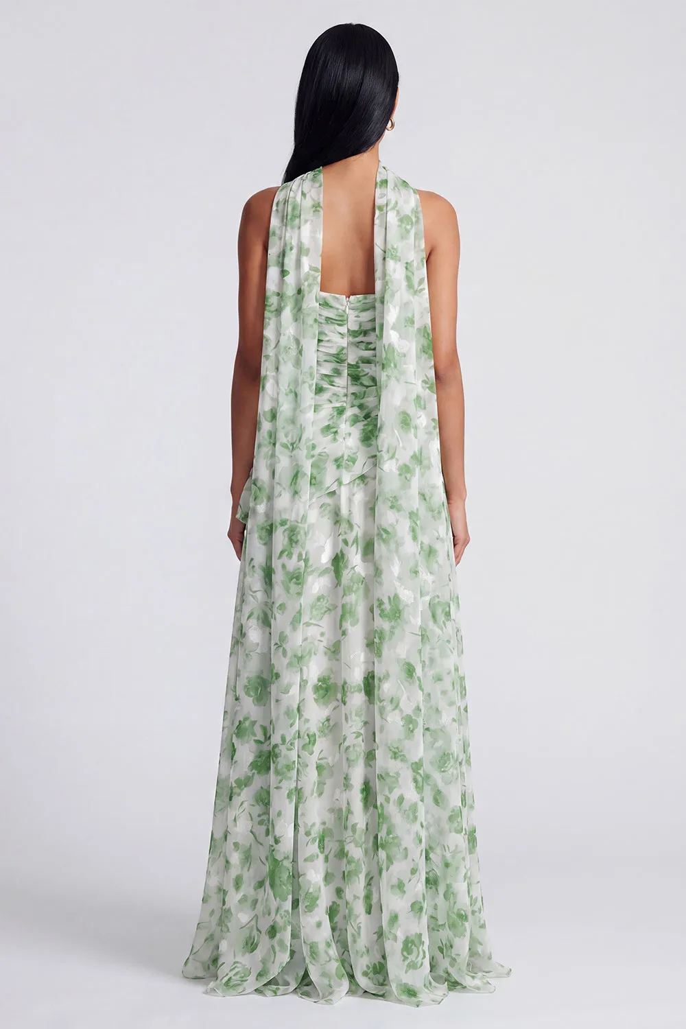 Light Green Strapless A Line Floral Maxi Dress with Scarf sold by Zapaka product image thumbnail 2