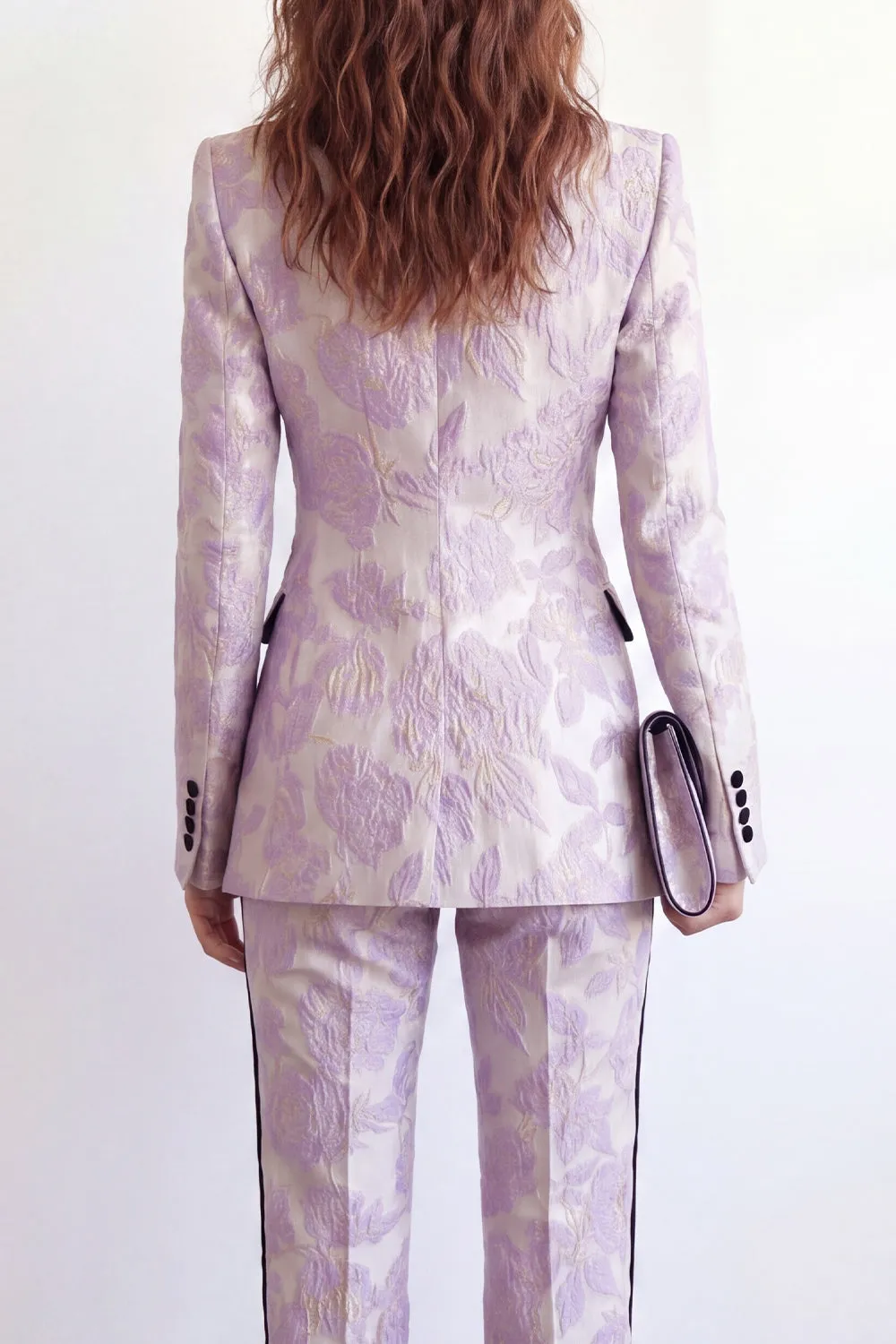 Purple Flower 2 Piece Peak Lapel One Button Jacquard Slim Fit Women Suits sold by Zapaka product image thumbnail 3