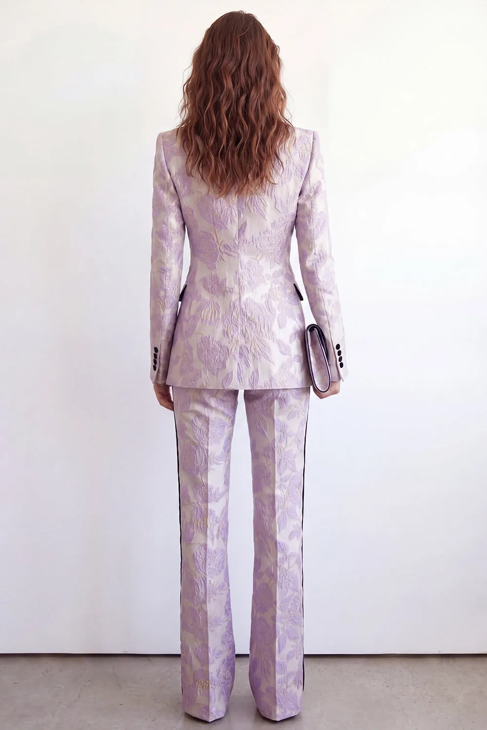 Purple Flower 2 Piece Peak Lapel One Button Jacquard Slim Fit Women Suits sold by Zapaka product image thumbnail 2