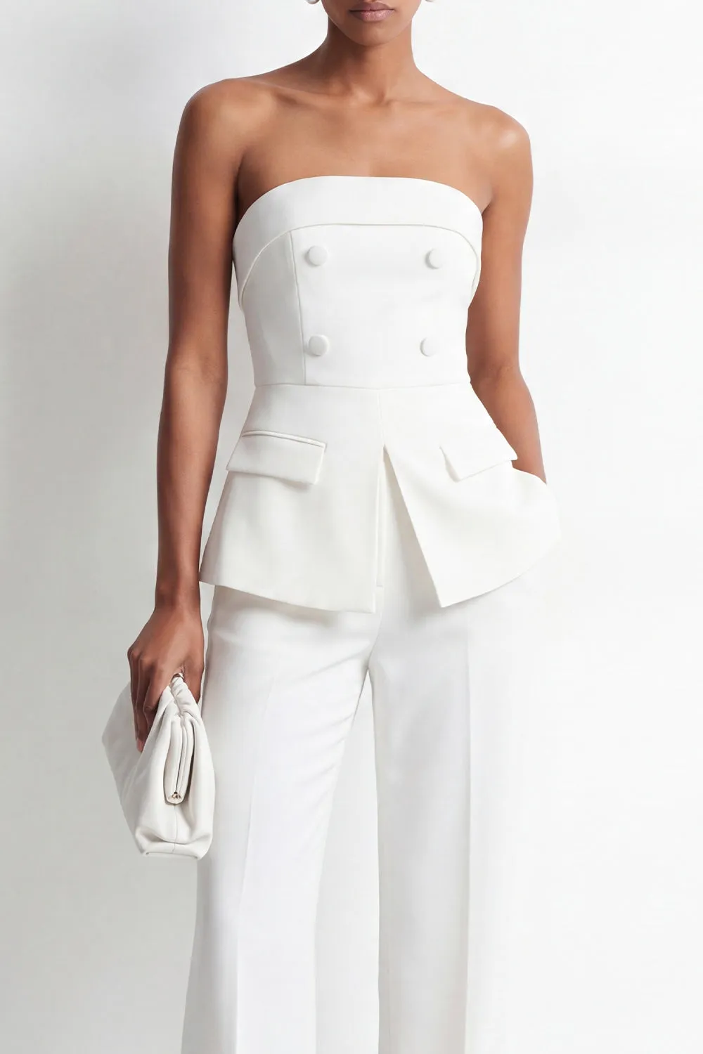 White 2-Piece Strapless Double Breasted Slim Fit Women Suits sold by Zapaka product image thumbnail 3