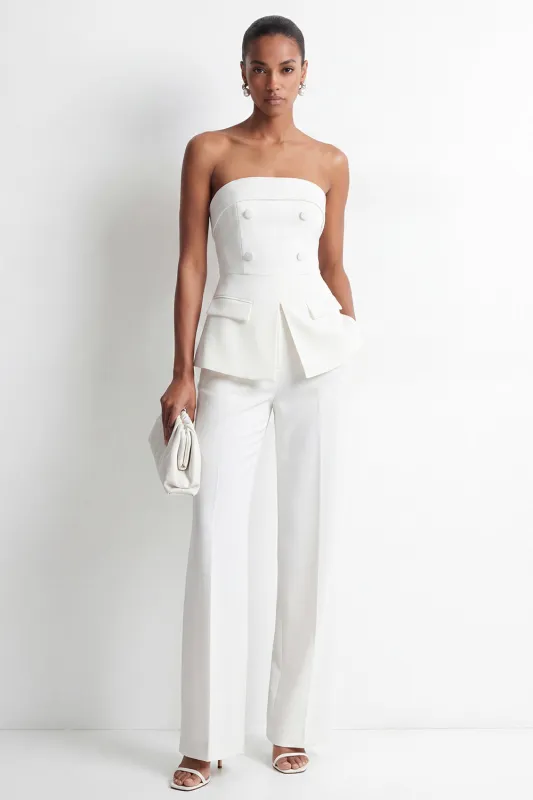 White 2-Piece Strapless Double Breasted Slim Fit Women Suits made by Zapaka