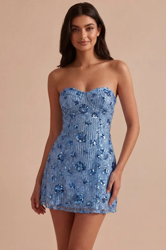 Sparkly Sky Blue Sweetheart Bodycon Sequins Homecoming Dress made by Zapaka