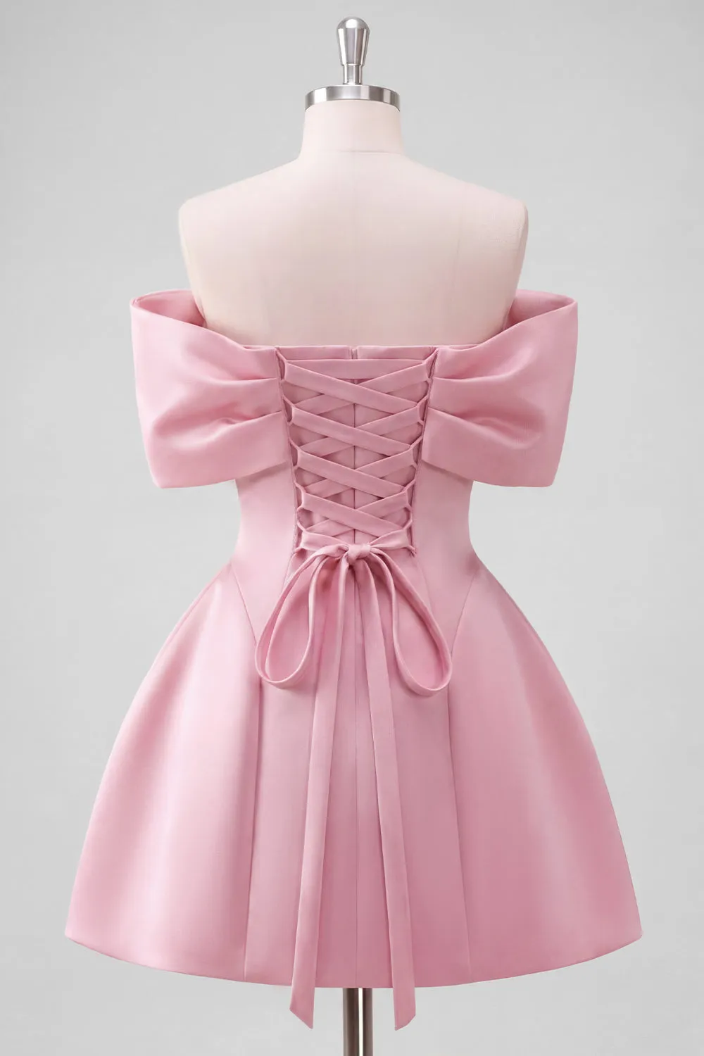 Blush Pink Off the Shoulder A-Line Satin Homecoming Dress with Bow sold by Zapaka product image thumbnail 2