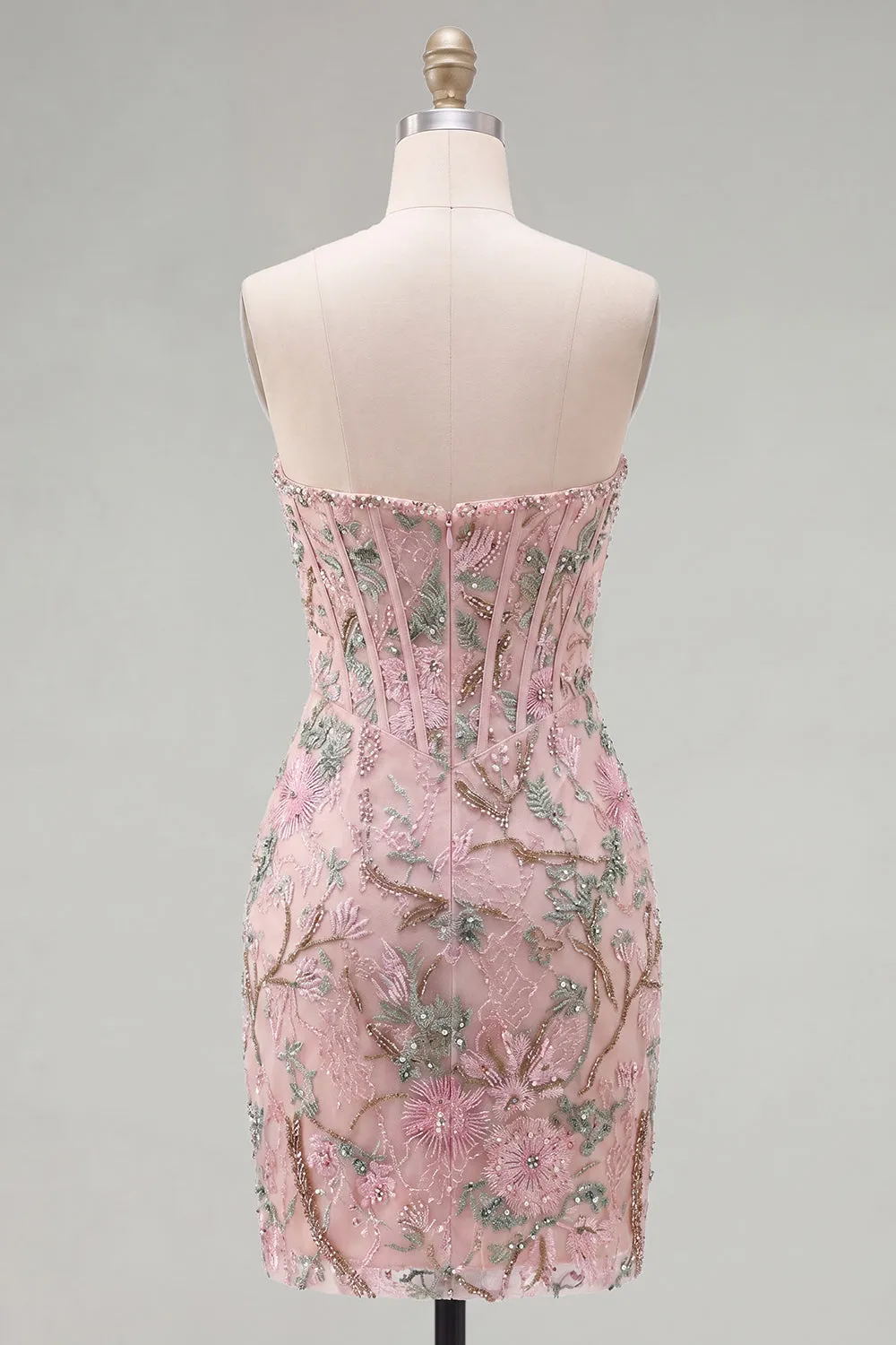 Pink Bodycon Sweetheart Floral Corset Homecoming Dress with Beading sold by Zapaka product image thumbnail 2