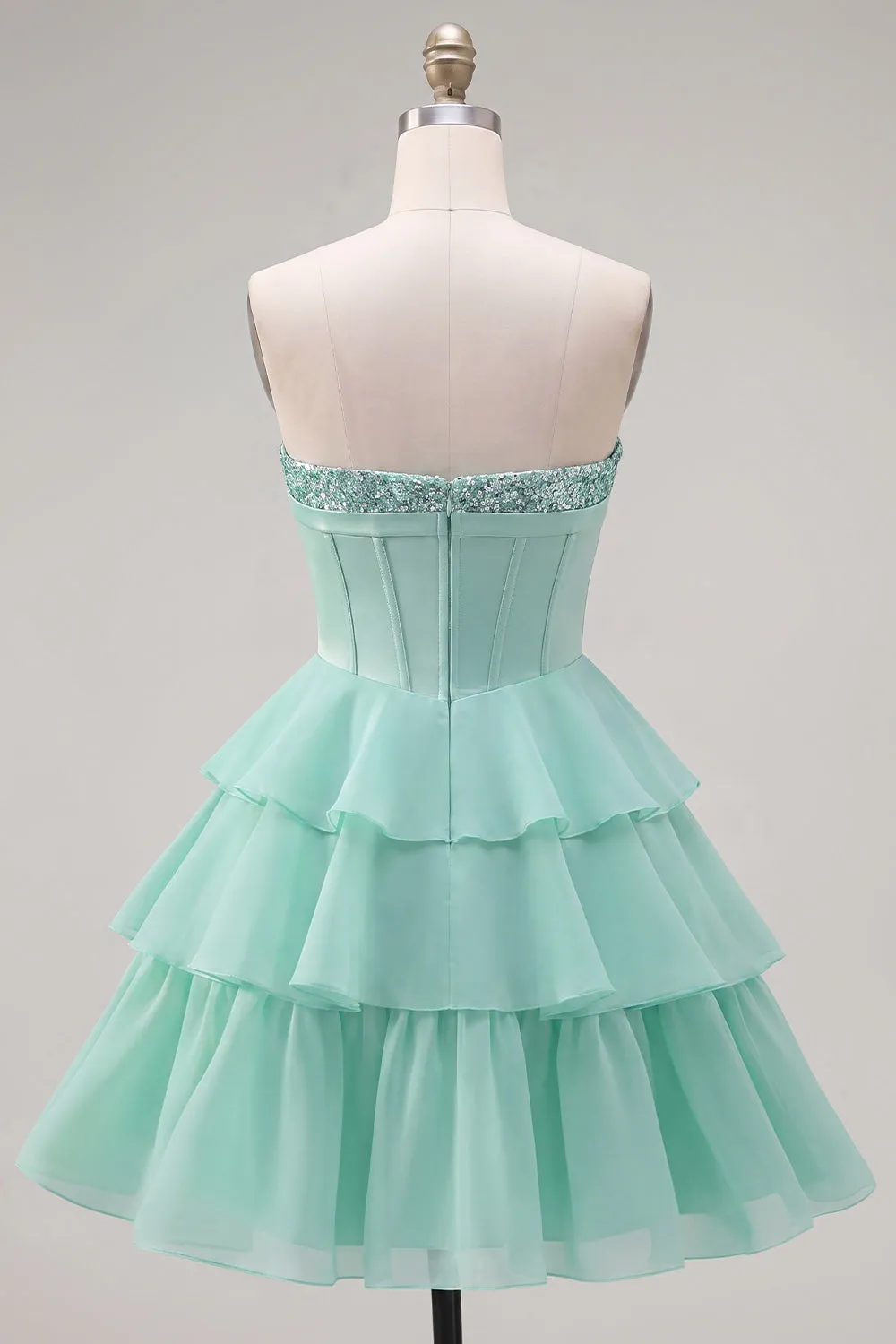 Mint A-Line Sweetheart Corset Chiffon Tiered Homecoming Dress sold by Zapaka product image thumbnail 2