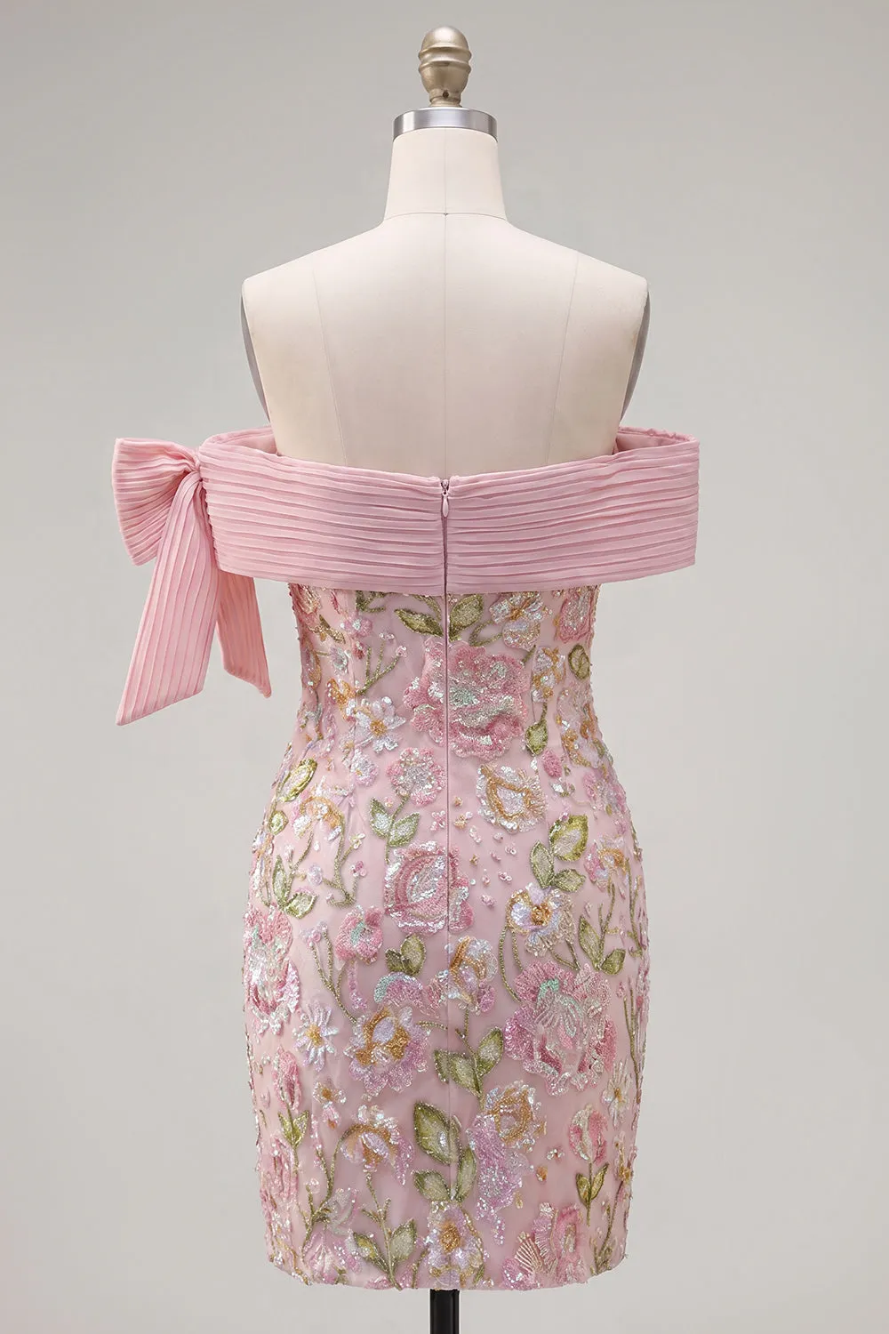 Off the Shoulder Pink Bodycon Floral Homecoming Dress with Sequins sold by Zapaka product image thumbnail 2
