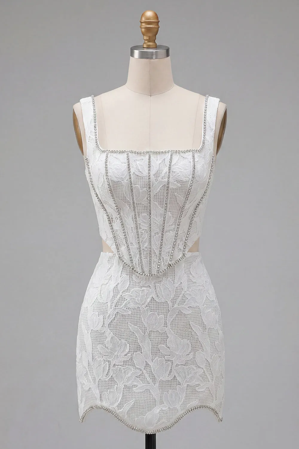 White Square Neck Bodycon Corset Homecoming Dress with Beading sold by Zapaka