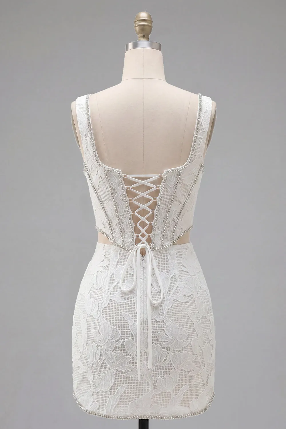 White Square Neck Bodycon Corset Homecoming Dress with Beading sold by Zapaka product image thumbnail 2