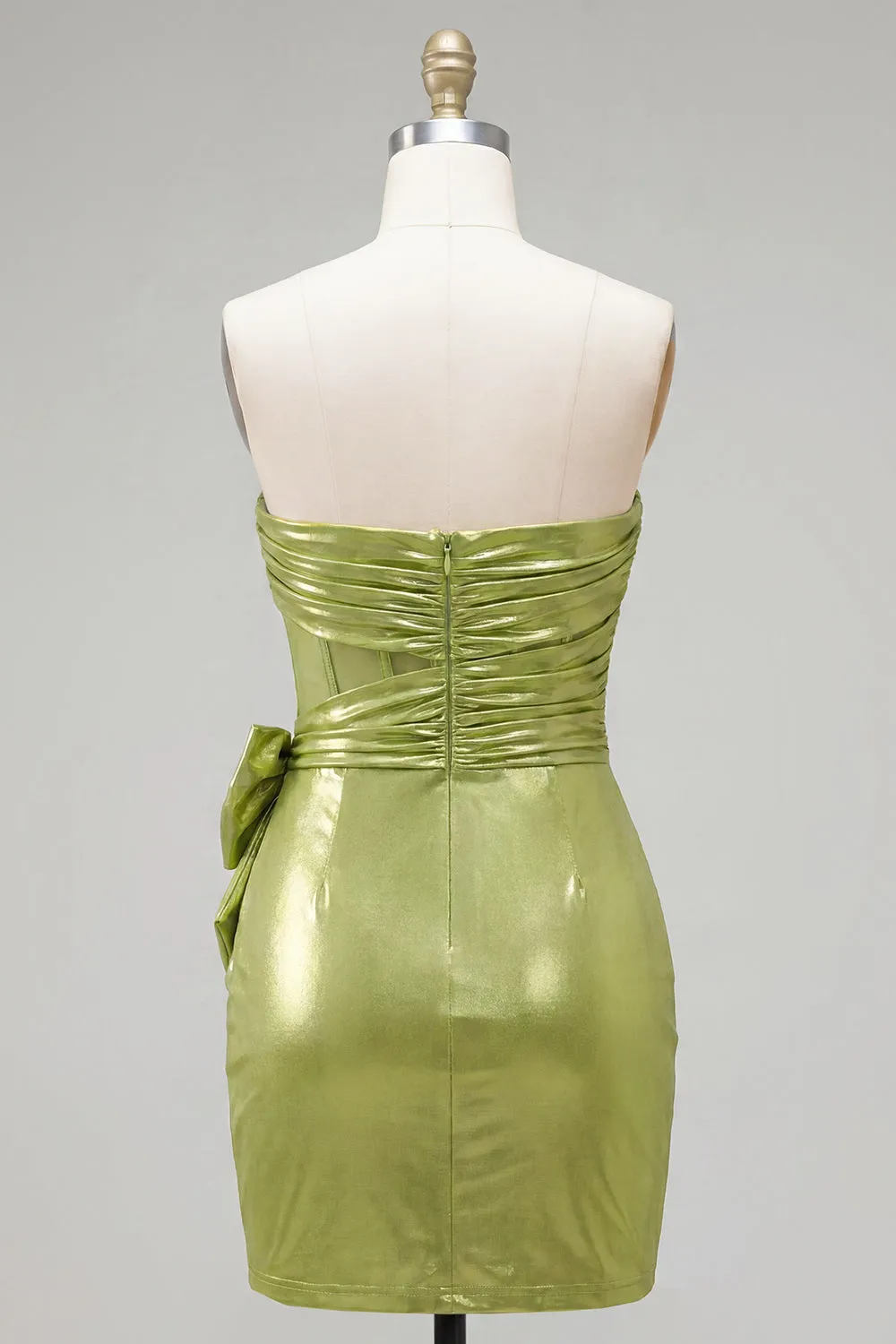 Green Strapless Bodycon Sheer Corset Metallic Homecoming Dress with 3D Flowers sold by Zapaka product image thumbnail 2