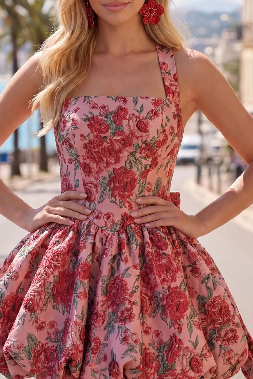 Red Flower A-Line Halter Neck Homecoming Dress with Bow sold by Zapaka product image thumbnail 5