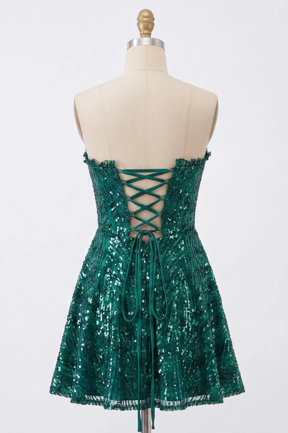 Sparkly Strapless A-Line Dark Green Corset Sequins Short Homecoming Dress sold by Zapaka product image thumbnail 2