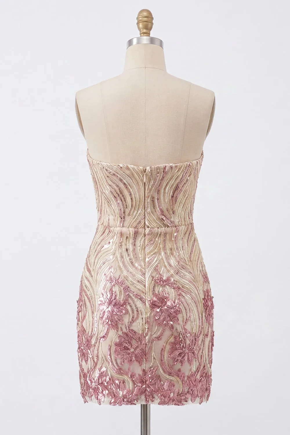 Sparkly Strapless Gold and Pink Bodycon Sequins Homecoming Dress sold by Zapaka product image thumbnail 2