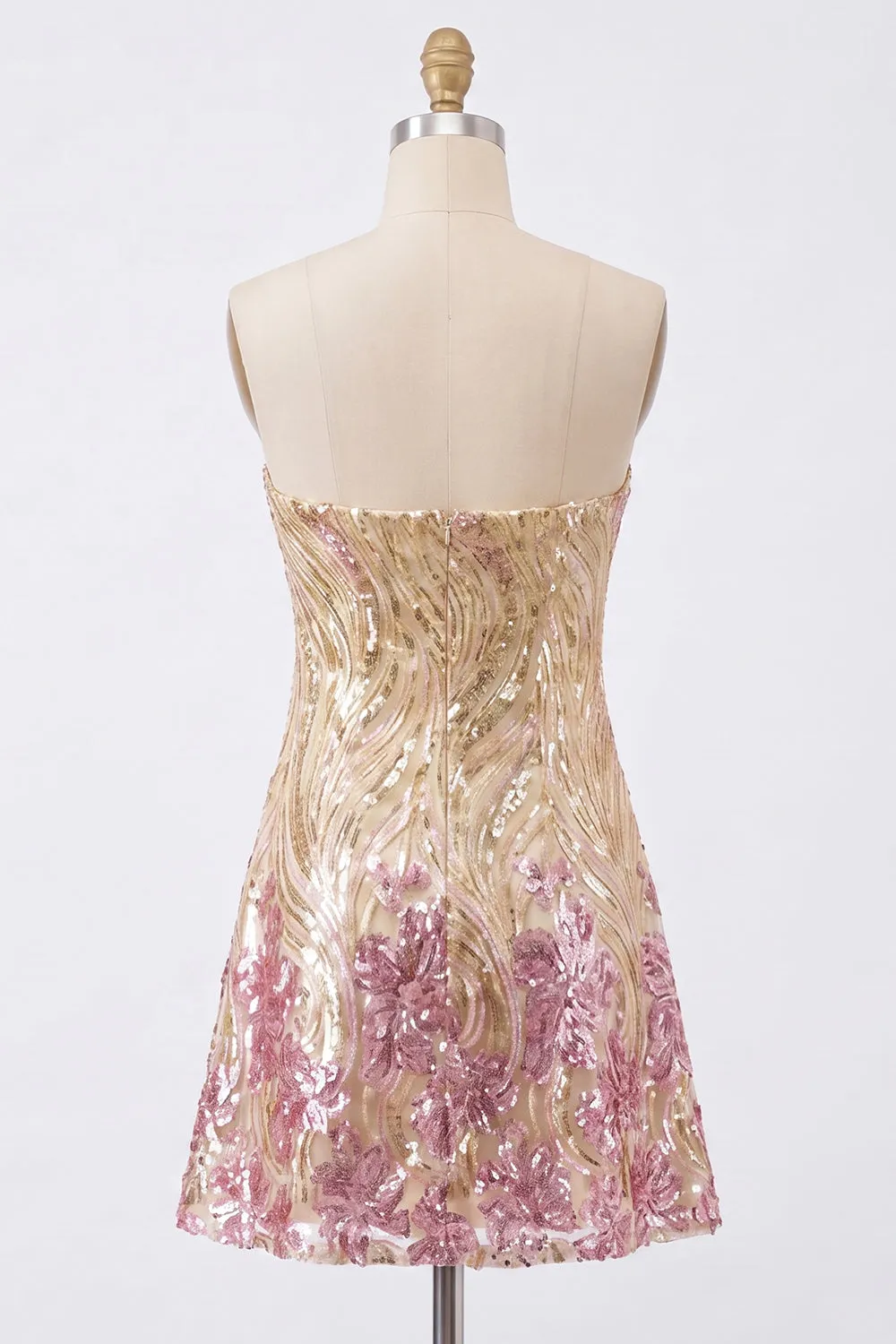Sparkly A-Line Gold and Pink Strapless Sequins Homecoming Dress sold by Zapaka product image thumbnail 2