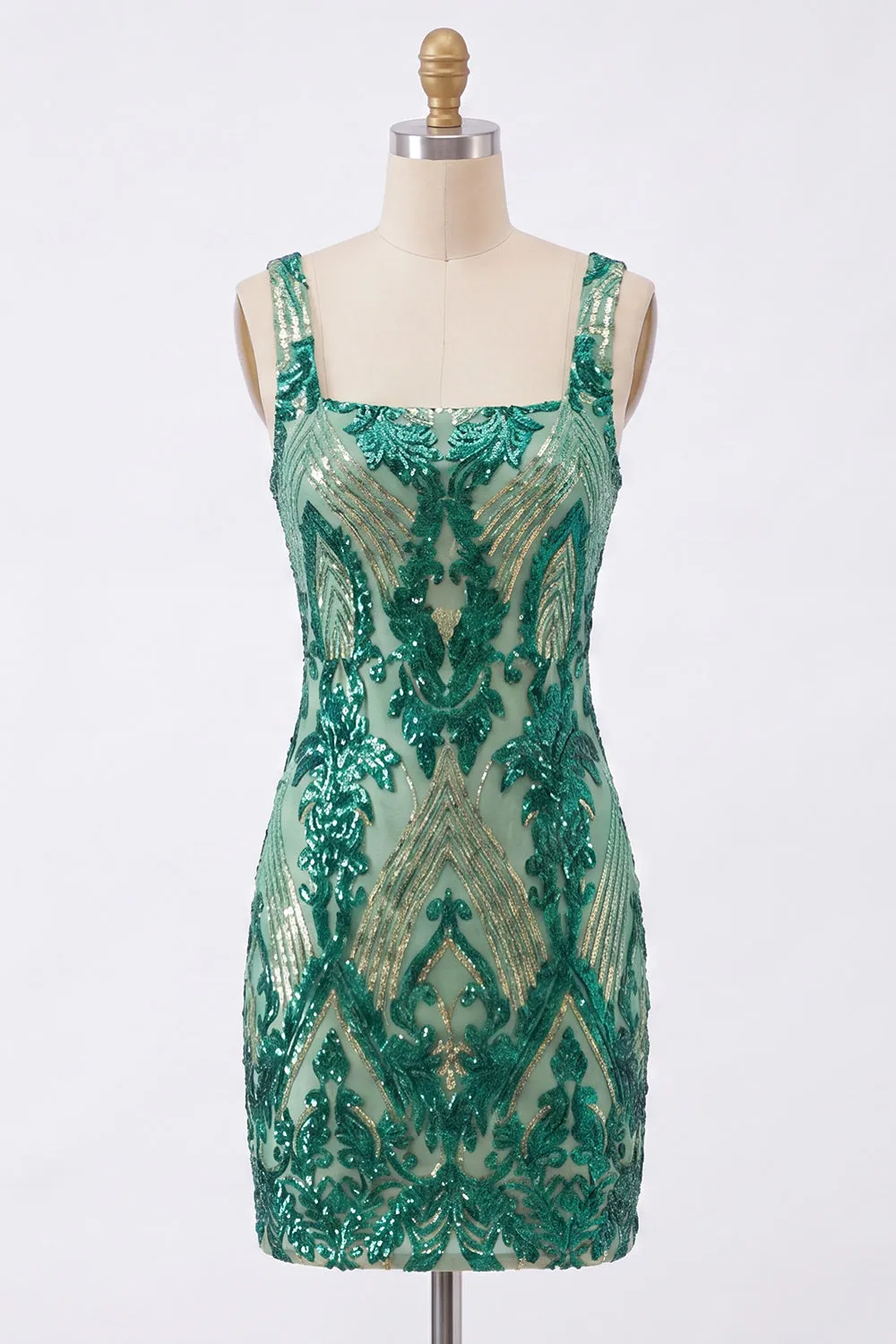 Sparkly Dark Green Square Neck Bodycon Sequins Homecoming Dress sold by Zapaka
