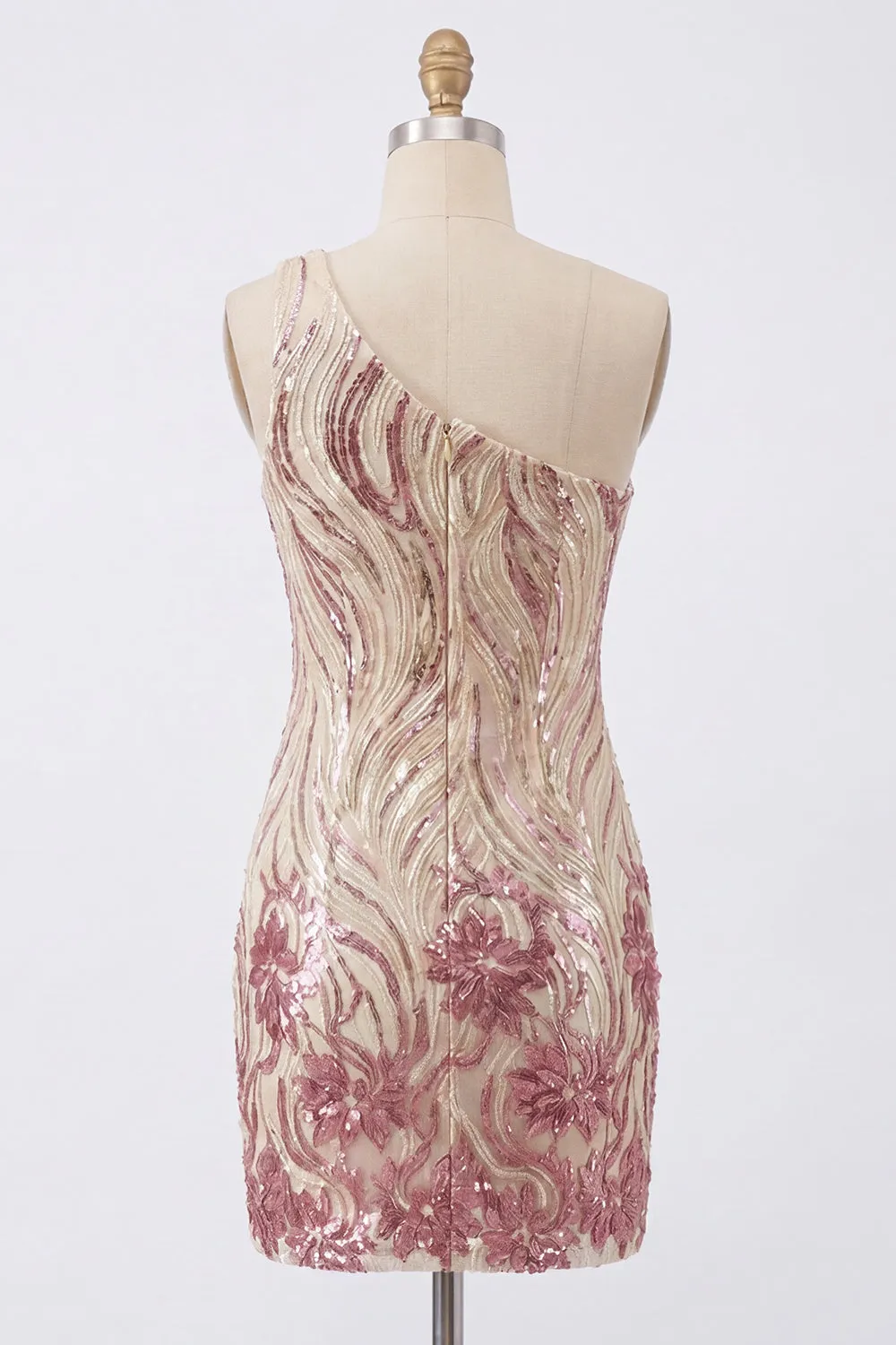 Sparkly Gold and Pink One Shoulder Bodycon Sequins Homecoming Dress sold by Zapaka product image thumbnail 2