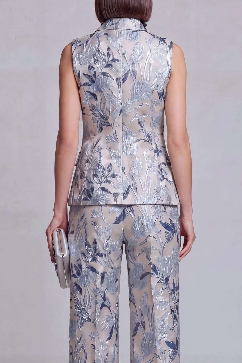 Grey Blue Jacquard Floral 2 Piece Peak Lapel Women's Suits sold by Zapaka product image thumbnail 4