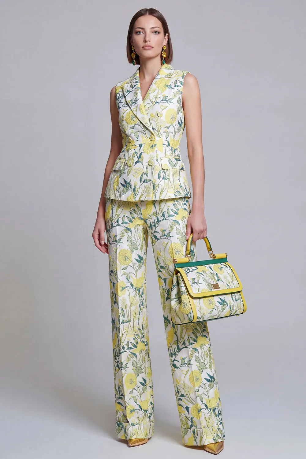 Grey Blue Jacquard Floral 2 Piece Peak Lapel Women's Suits sold by Zapaka product image thumbnail 5
