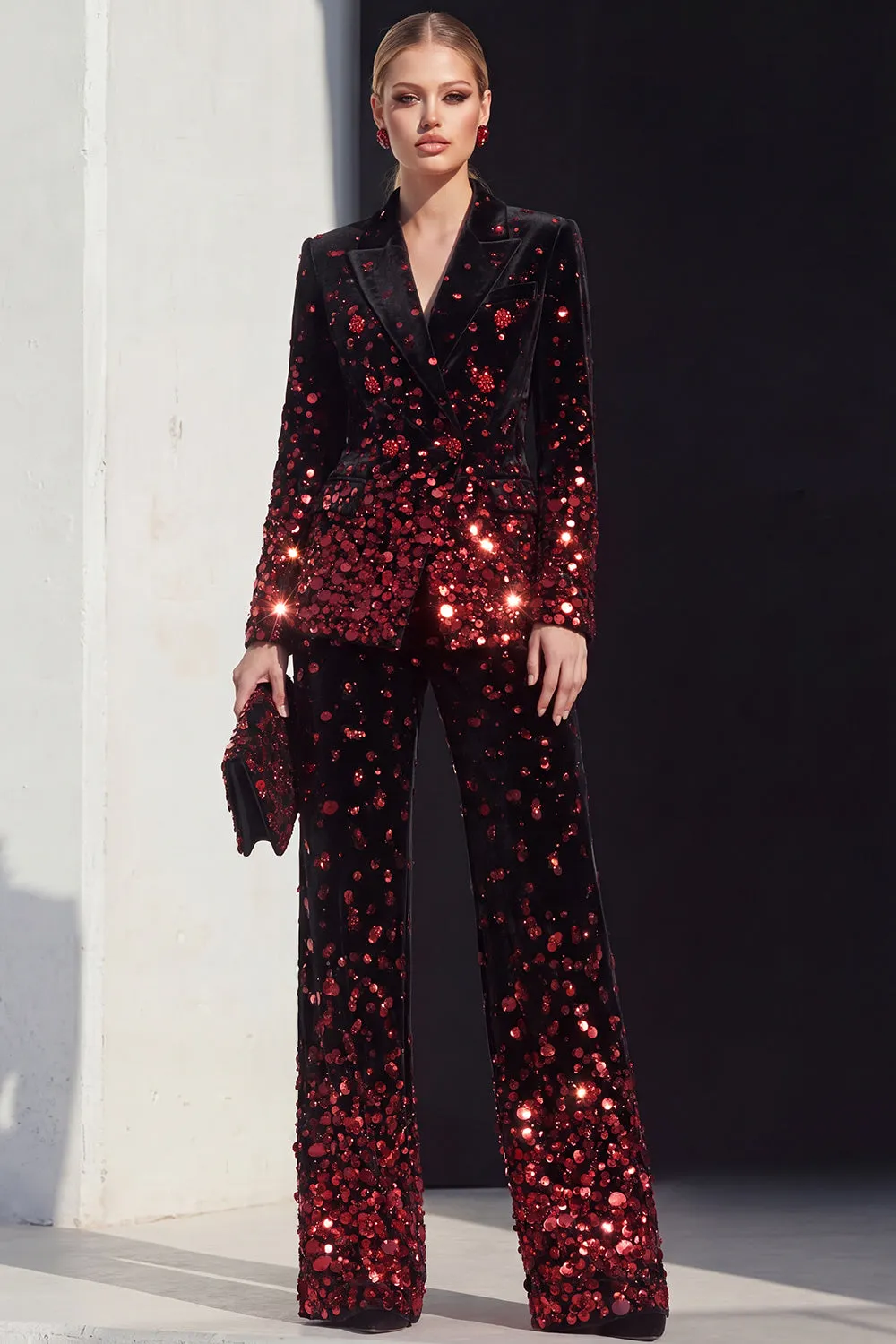 Black Champagne 2 Piece Peak Lapel Women Suits with Sequins sold by Zapaka product image thumbnail 5