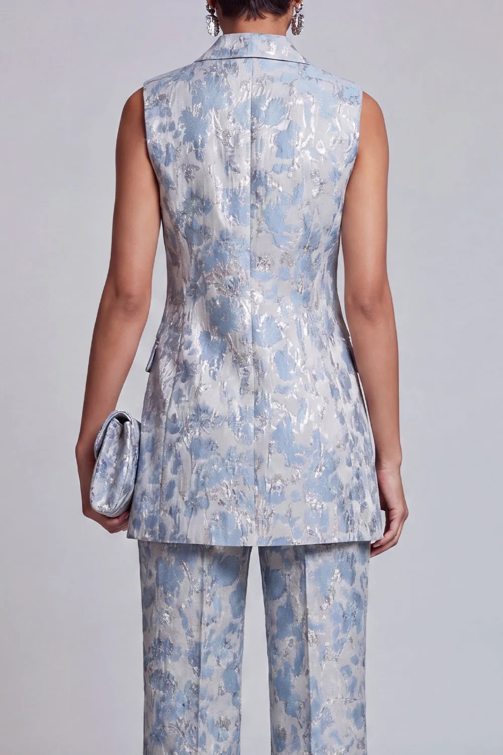 2 Piece Dusty Blue Floral Double Breasted Peak Lapel Women Suits sold by Zapaka product image thumbnail 4