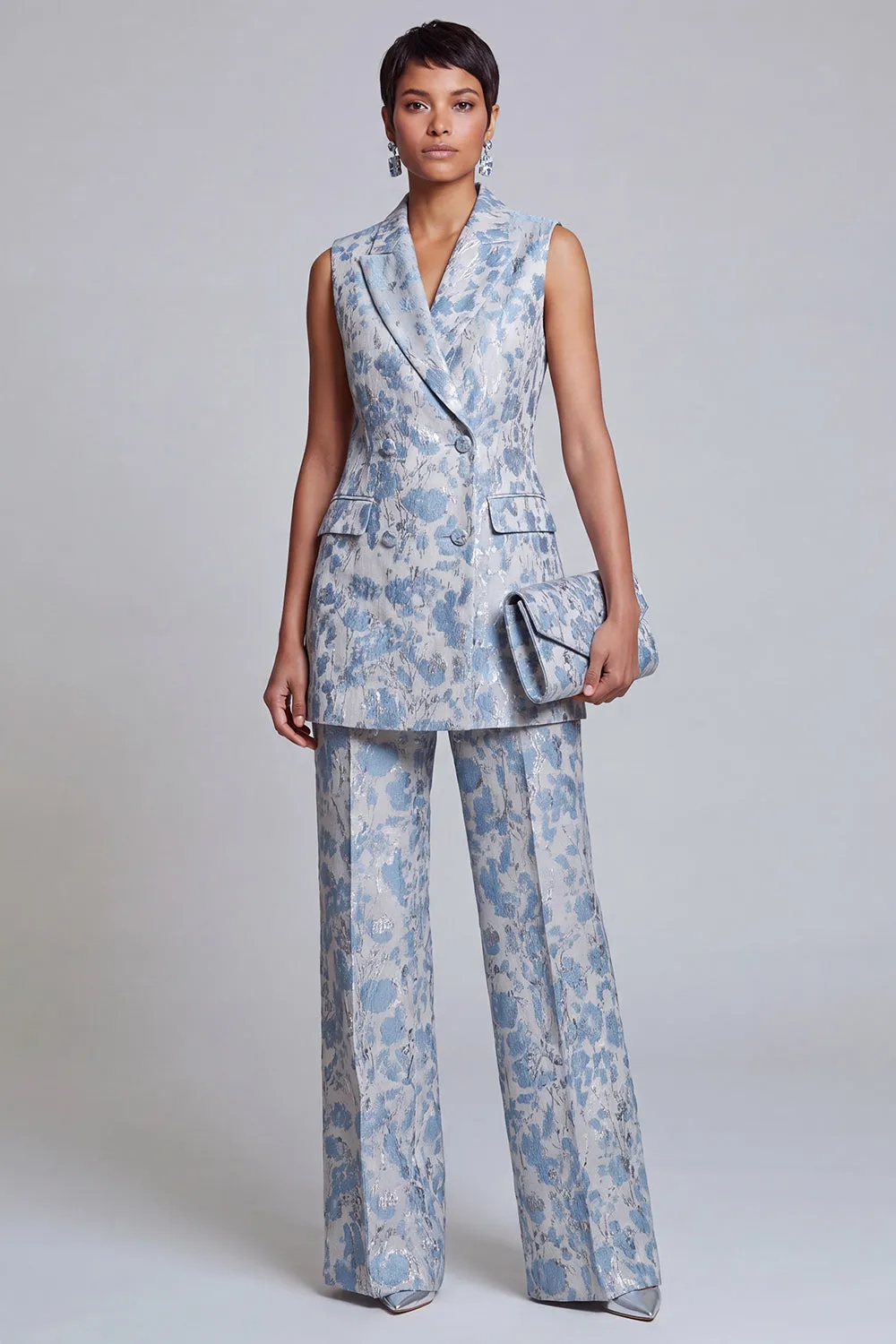 2 Piece Dusty Blue Floral Double Breasted Peak Lapel Women Suits sold by Zapaka
