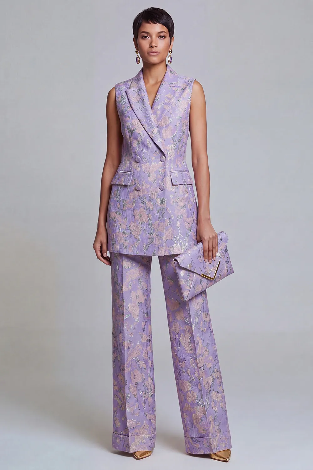 2 Piece Dusty Blue Floral Double Breasted Peak Lapel Women Suits sold by Zapaka product image thumbnail 5
