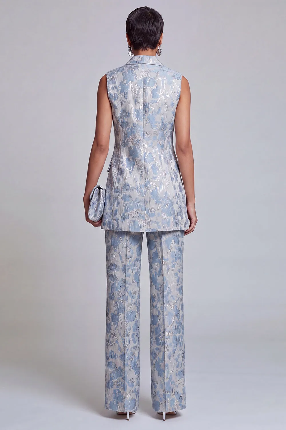 2 Piece Dusty Blue Floral Double Breasted Peak Lapel Women Suits sold by Zapaka product image thumbnail 2