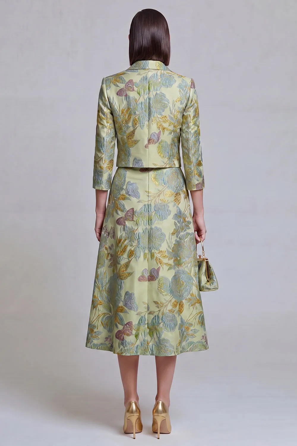 Sage Green Floral 2 Piece Notched Lapel Women's Skirt Suits with Pockets sold by Zapaka product image thumbnail 2