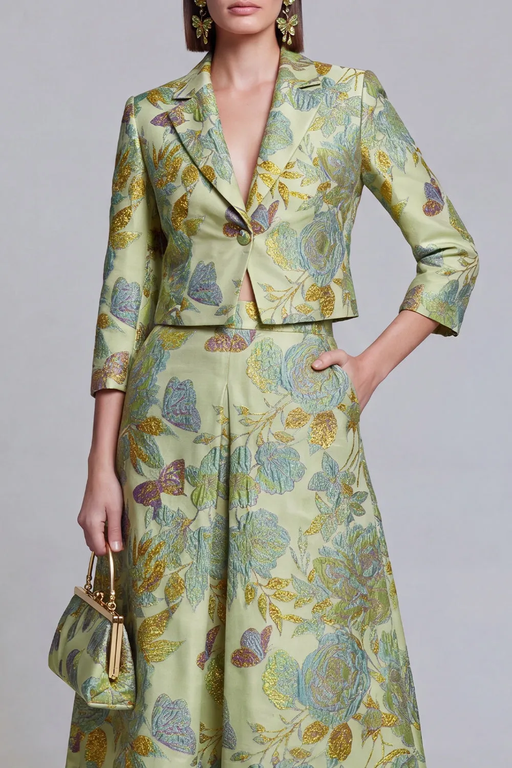 Sage Green Floral 2 Piece Notched Lapel Women's Skirt Suits with Pockets sold by Zapaka product image thumbnail 3