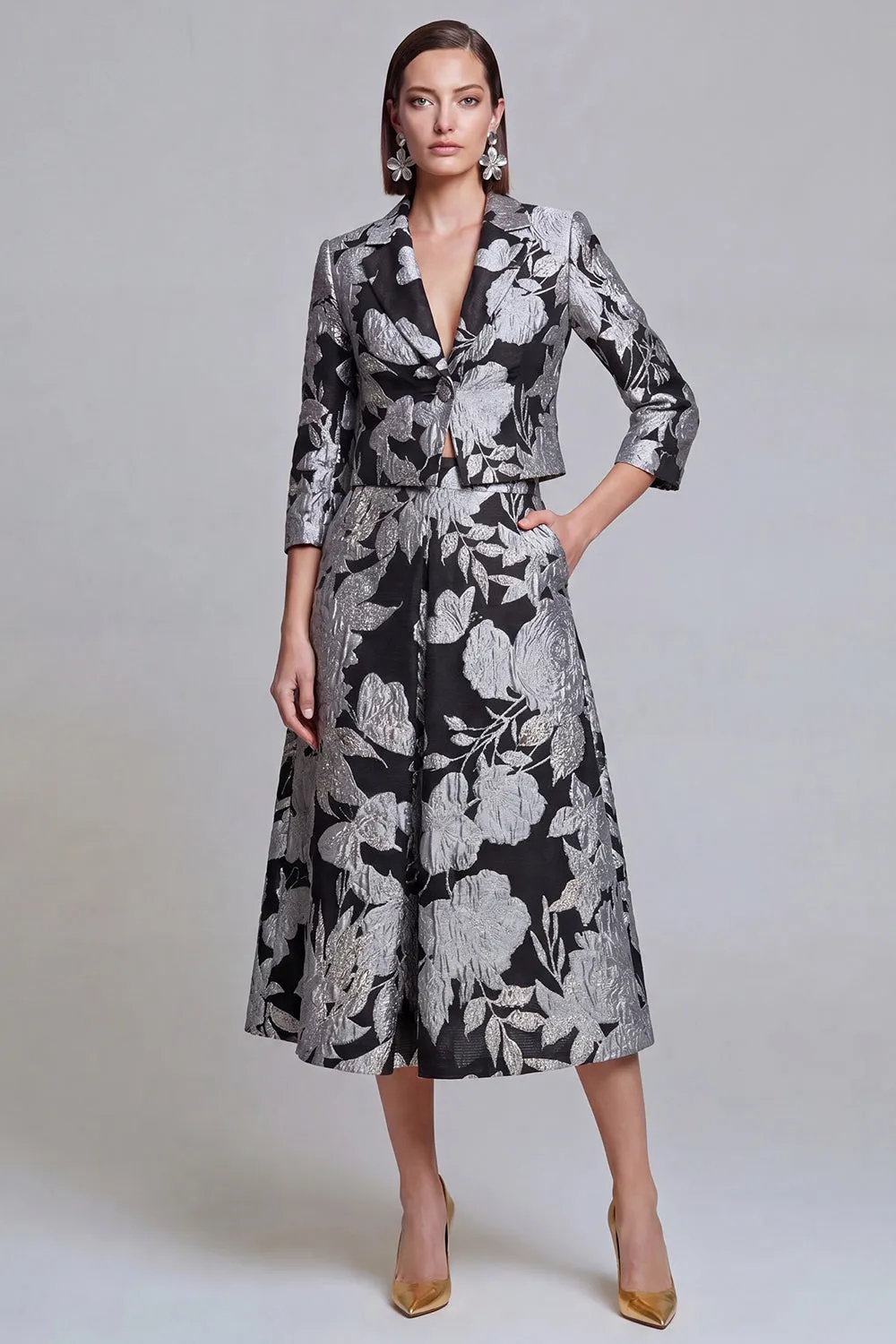 Sage Green Floral 2 Piece Notched Lapel Women's Skirt Suits with Pockets sold by Zapaka product image thumbnail 5