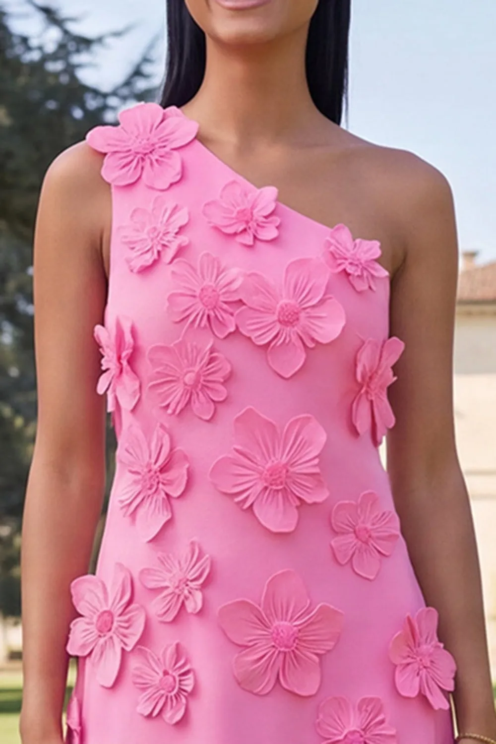 Yellow One Shoulder A-Line Midi Floral Dress sold by Zapaka product image thumbnail 5