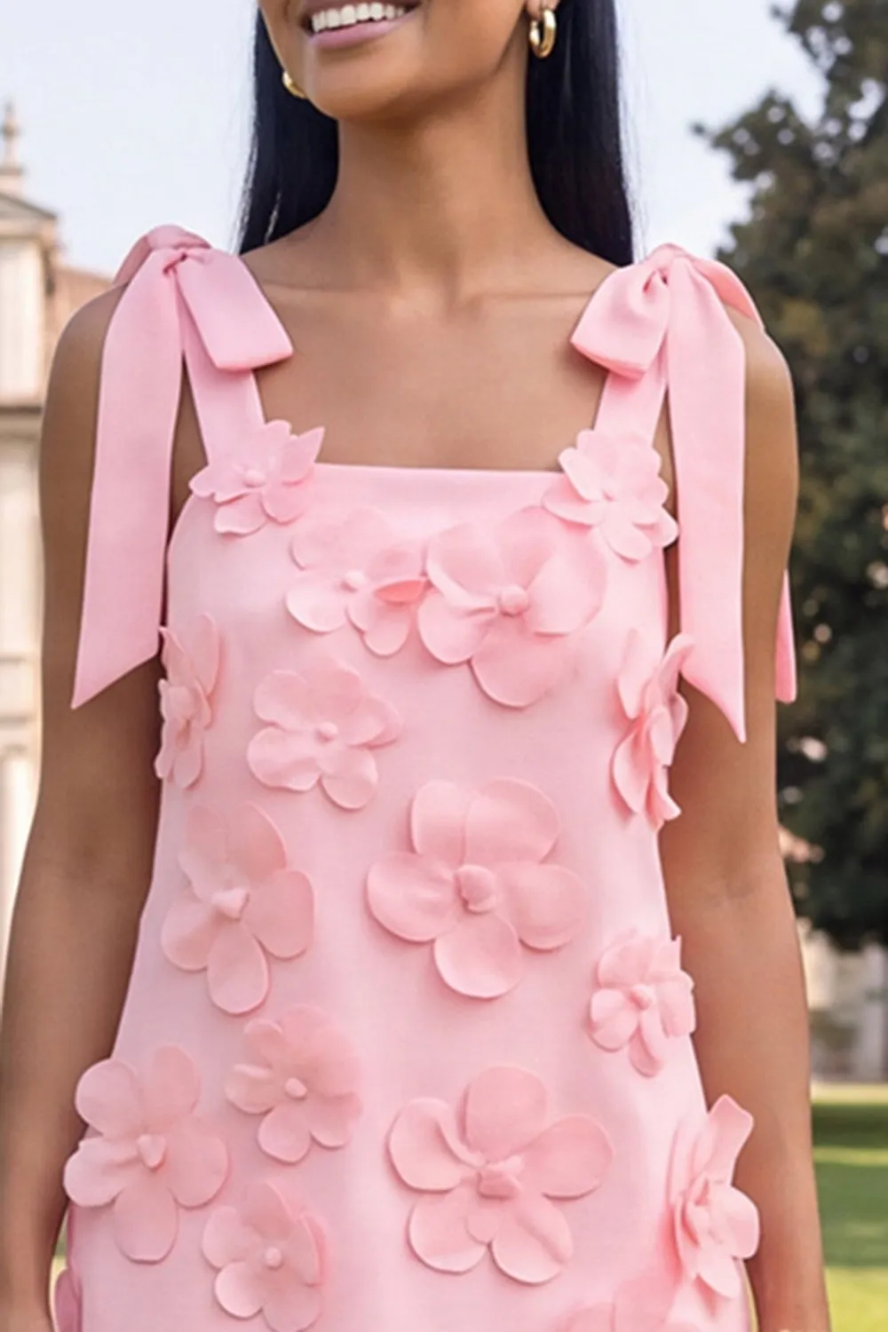 Pink Bodycon Thick Straps Homecoming Dress with 3D Flowers sold by Zapaka product image thumbnail 3