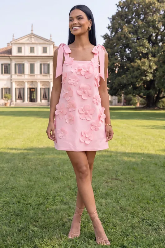 Pink Bodycon Thick Straps Homecoming Dress with 3D Flowers made by Zapaka