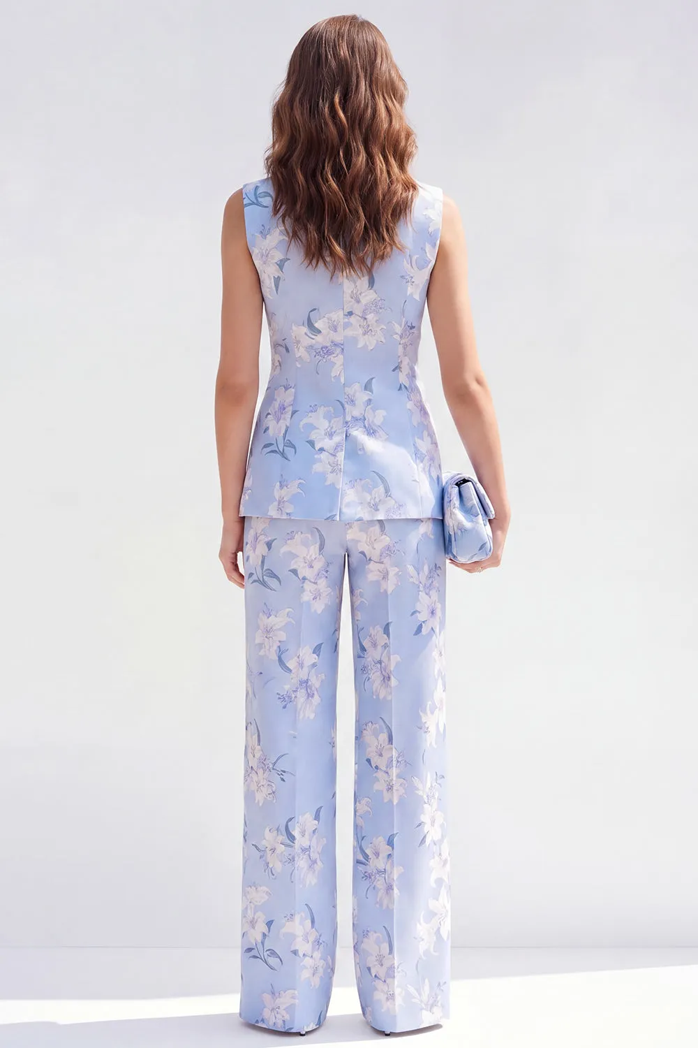2 Piece Blue Shawl Lapel One Button Jacquard Floral Women Suits sold by Zapaka product image thumbnail 2