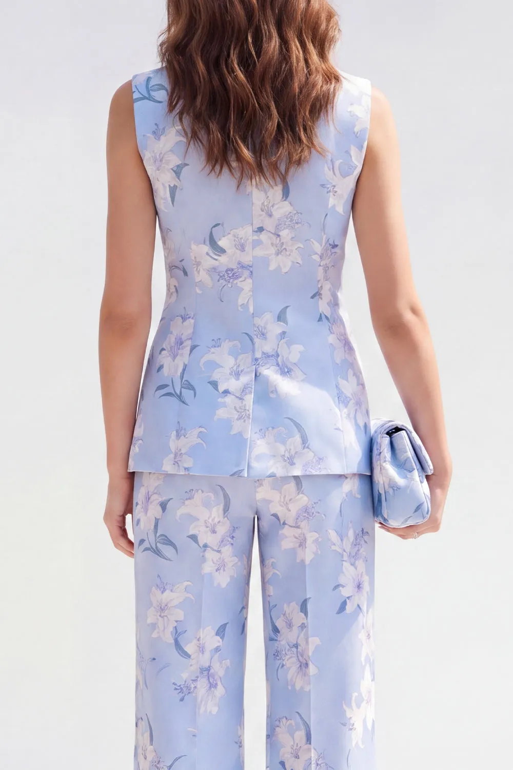 2 Piece Blue Shawl Lapel One Button Jacquard Floral Women Suits sold by Zapaka product image thumbnail 3
