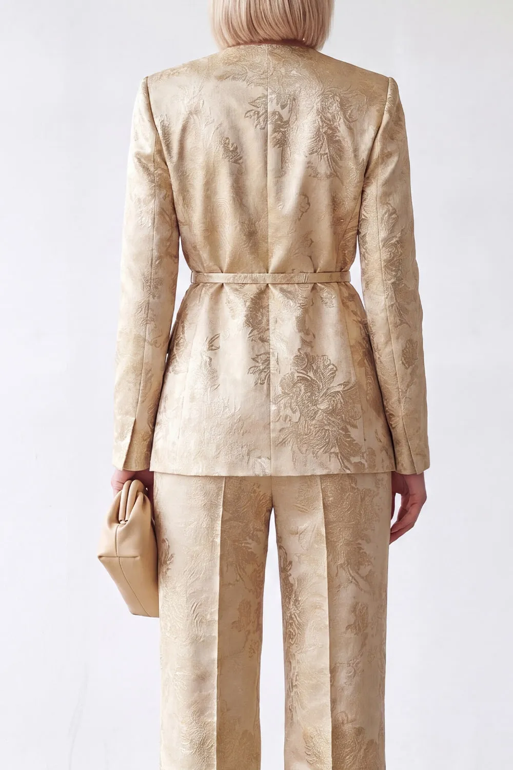 2 Piece Golden V-Neck Jacquard Women Suits with Belt sold by Zapaka product image thumbnail 4