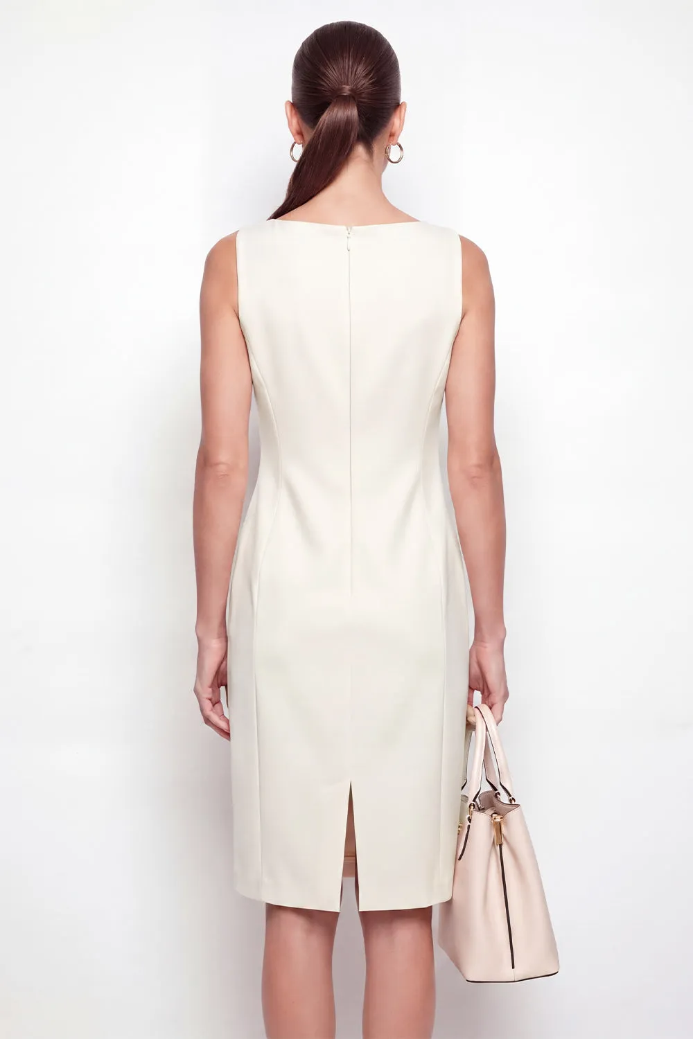 Ivory Bateau Neck Bodycon Midi Work Dress with Slit sold by Zapaka product image thumbnail 2