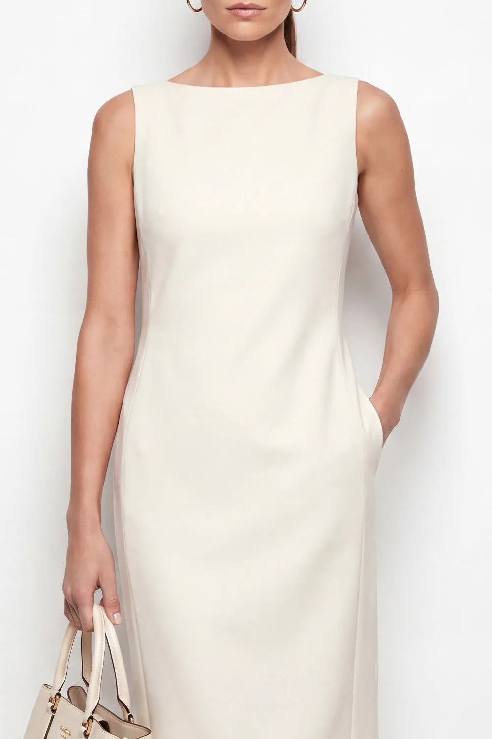 Ivory Bateau Neck Bodycon Midi Work Dress with Slit sold by Zapaka product image thumbnail 3