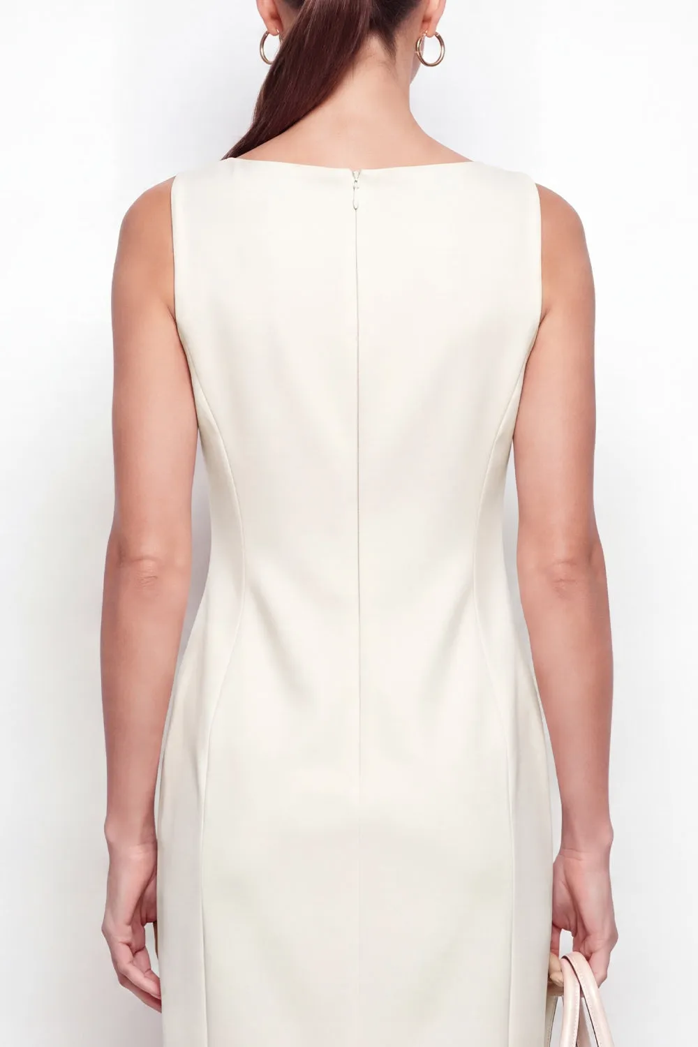Ivory Bateau Neck Bodycon Midi Work Dress with Slit sold by Zapaka product image thumbnail 4