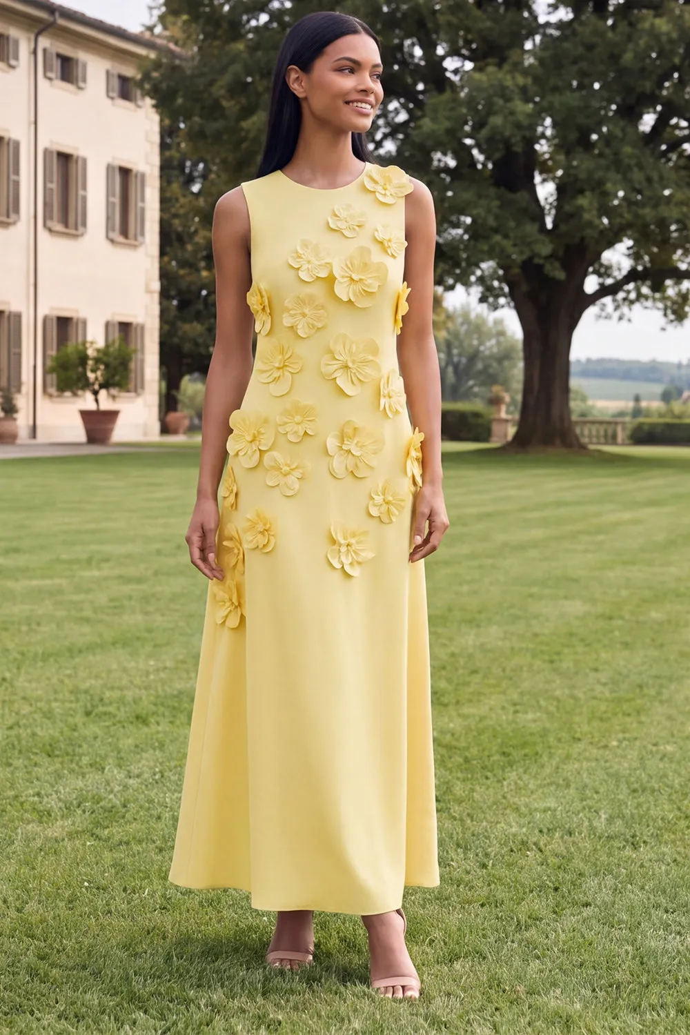 Hot Pink Round Neck A-Line Floral Midi Dress sold by Zapaka product image thumbnail 5