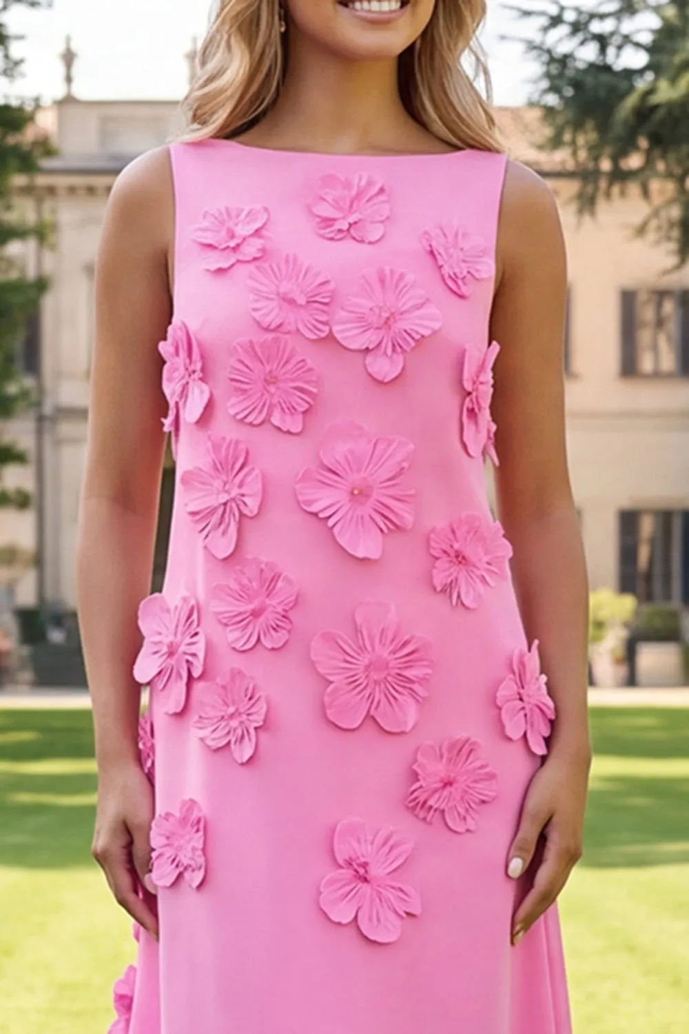 Mermaid Hot Pink Bateau Neck Maxi Floral Dress sold by Zapaka product image thumbnail 3