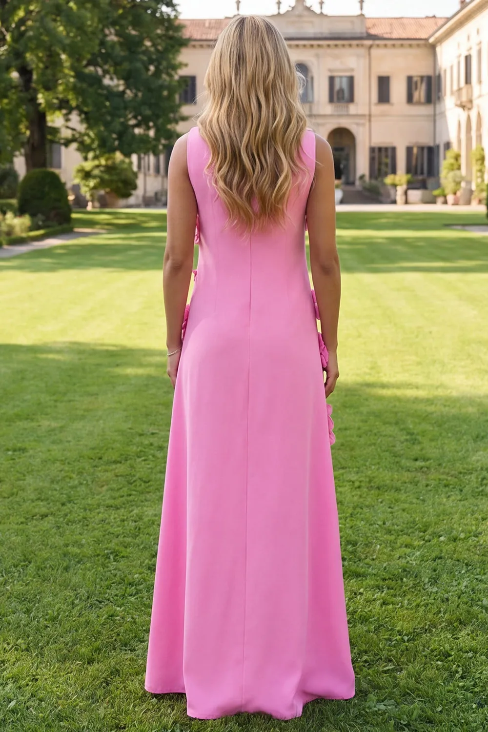 Mermaid Hot Pink Bateau Neck Maxi Floral Dress sold by Zapaka product image thumbnail 2