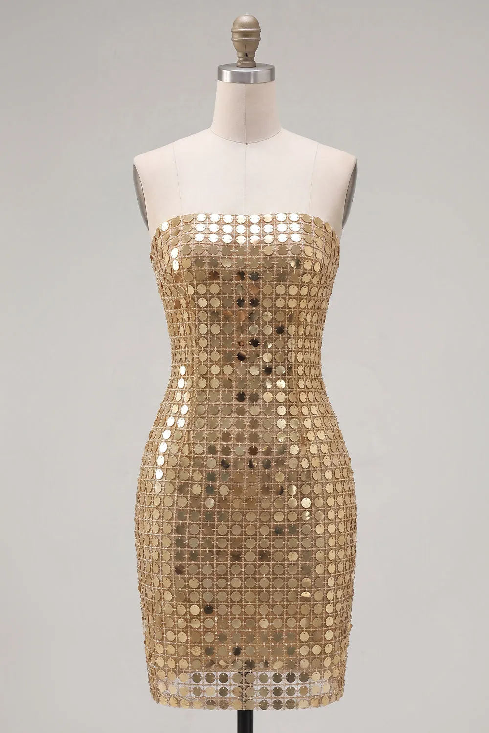 Sparkly Gold Strapless Sequin Bodycon Homecoming Dress sold by Zapaka
