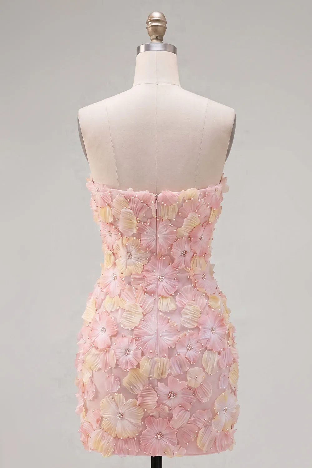 Pink Strapless Floral Short Bodycon Homecoming Dress with Beading sold by Zapaka product image thumbnail 2