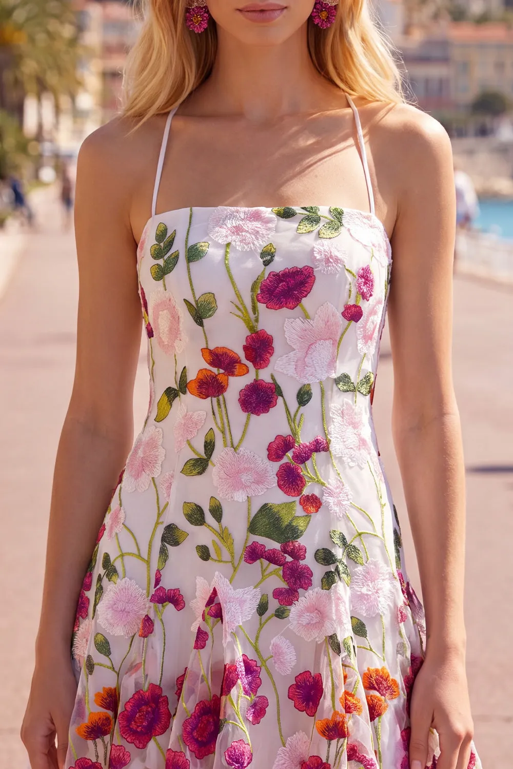 Pink Red Flower A-Line Spaghetti Straps Short Homecoming Dress with Embroidery sold by Zapaka product image thumbnail 5