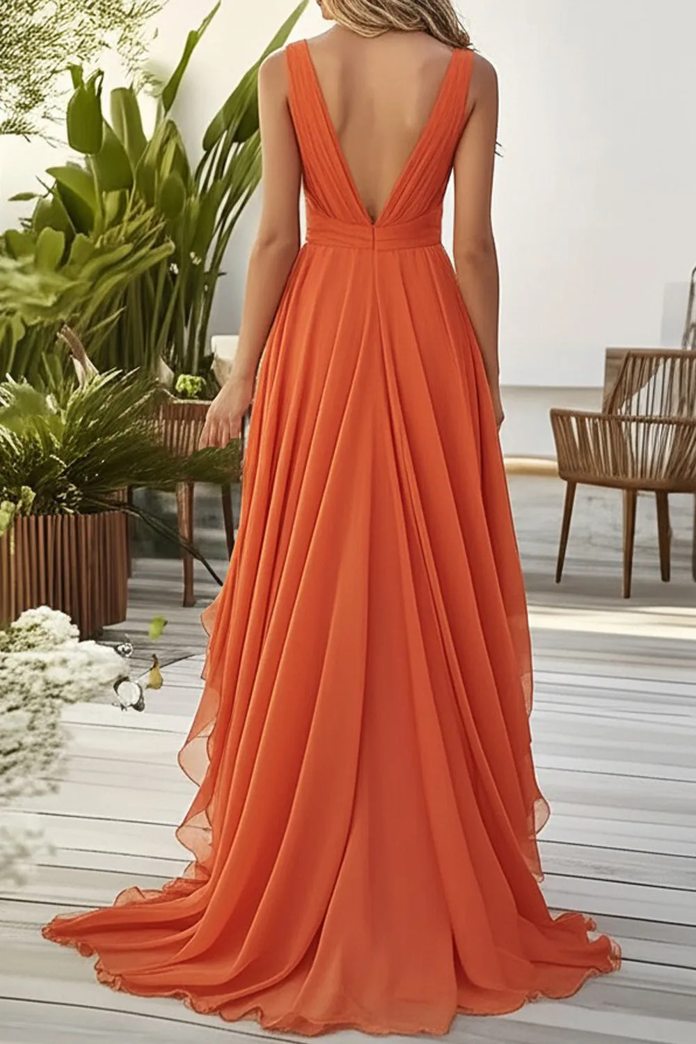 Orange Ruffled A Line Organza Wedding Guest Dress sold by Zapaka product image thumbnail 2