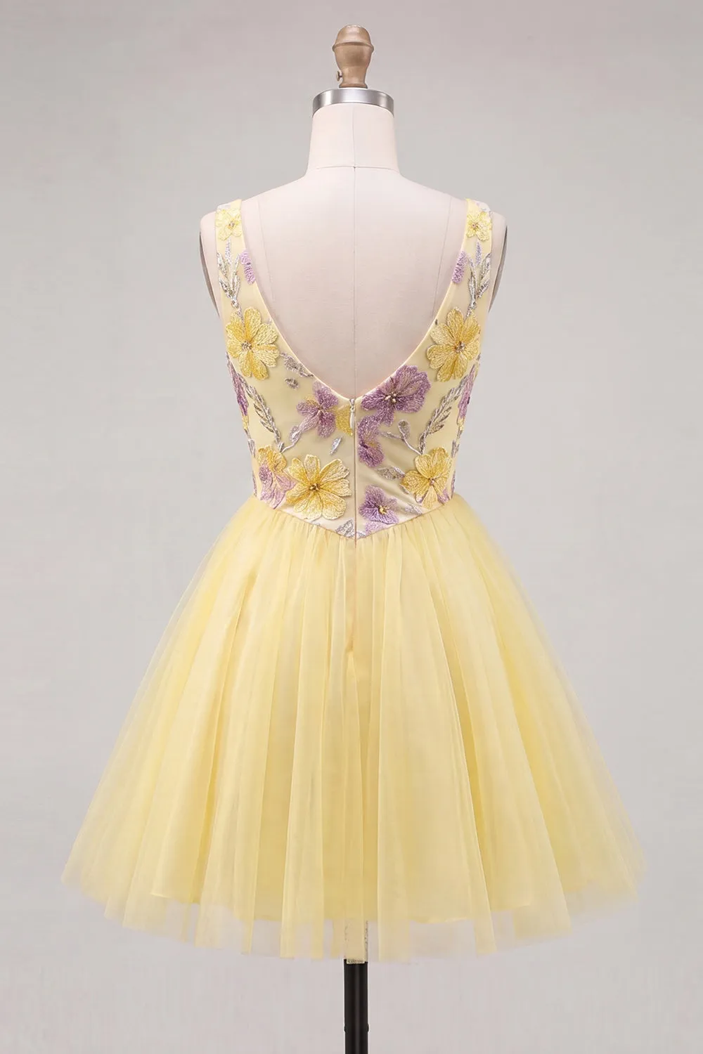A-Line Yellow V-Neck Floral Sequins Homecoming Dress sold by Zapaka product image thumbnail 2