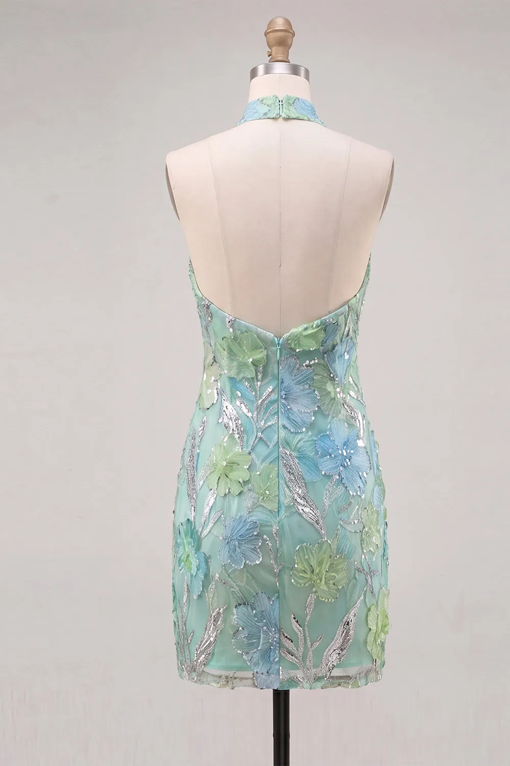 Mint Green Bodycon Halter Neck Floral Sequins Homecoming Dress sold by Zapaka product image thumbnail 2