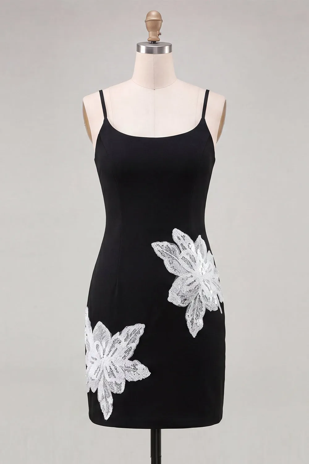Black Floral Spaghetti Straps Sequins Homecoming Dress sold by Zapaka