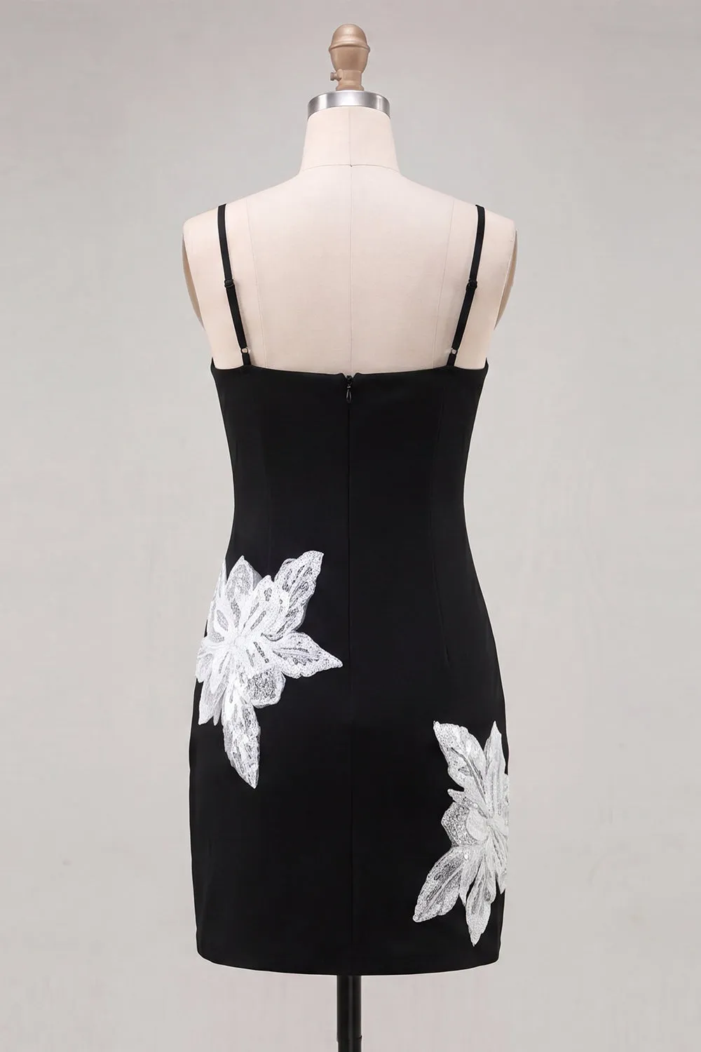 Black Floral Spaghetti Straps Sequins Homecoming Dress sold by Zapaka product image thumbnail 2