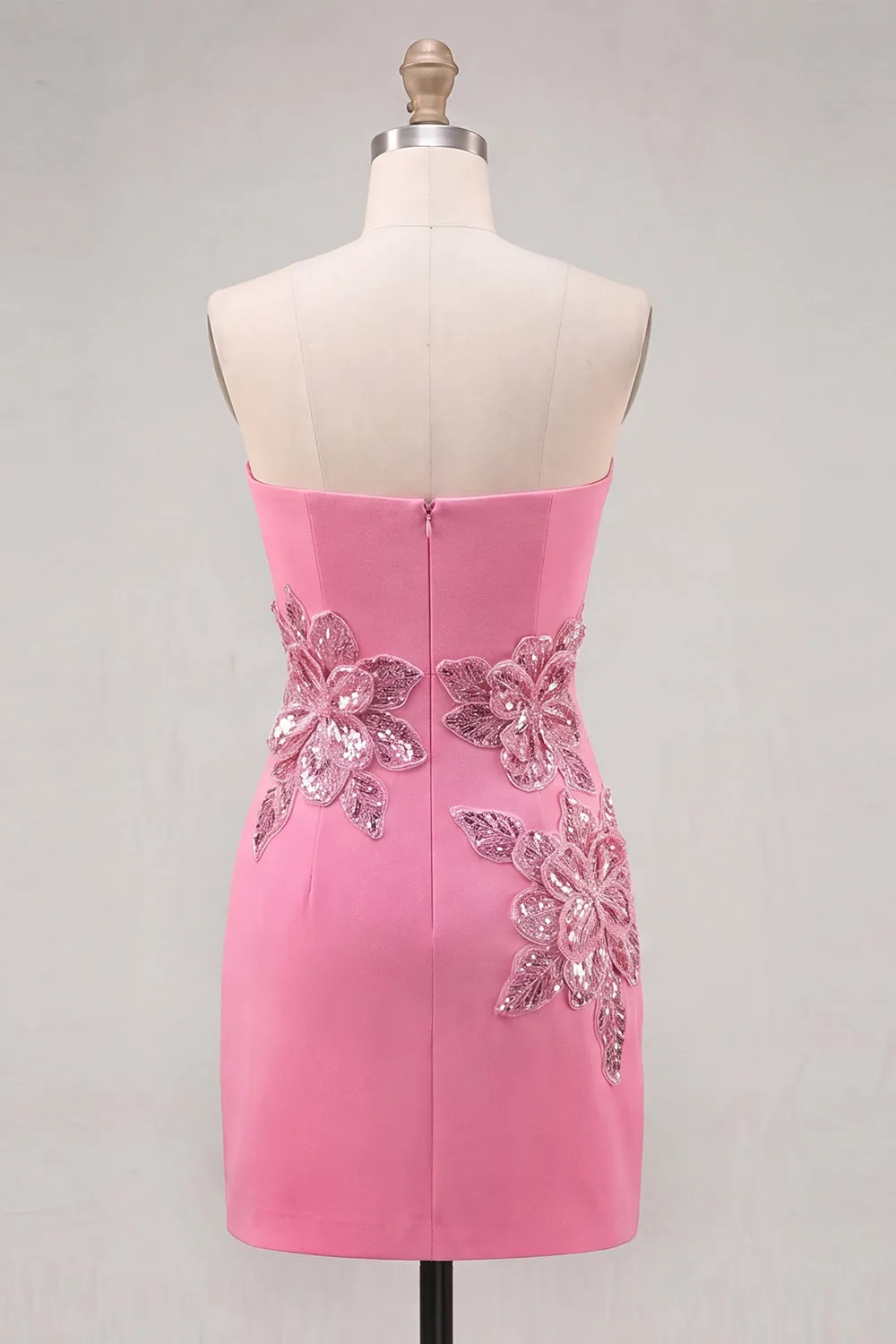 Pink Strapless Floral Bodycon Sequins Homecoming Dress sold by Zapaka product image thumbnail 2